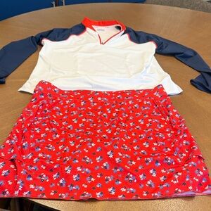 Belyn Key Red Floral Skort & Pullover Long sleeve Top Medium